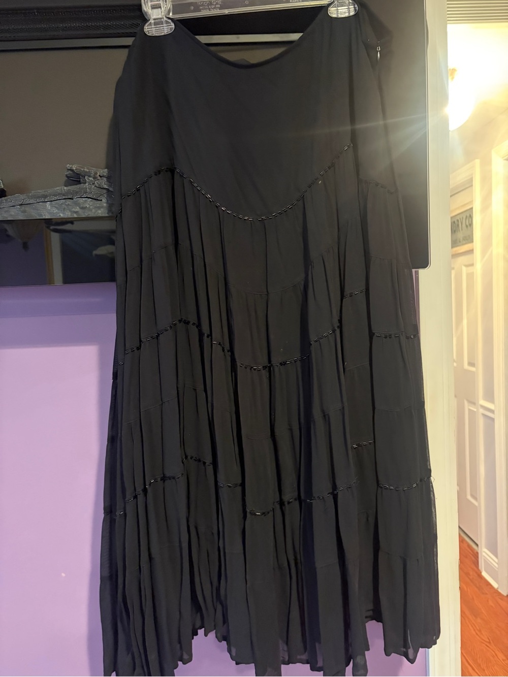 Avenue Black Tiered Long Skirt with some beading